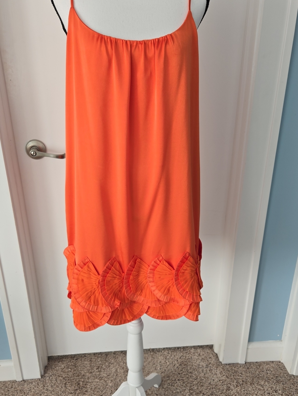 BCBGMaxAzria Bright Orange Mini Slip Coctail Party Satin Dress with Petal Trim L